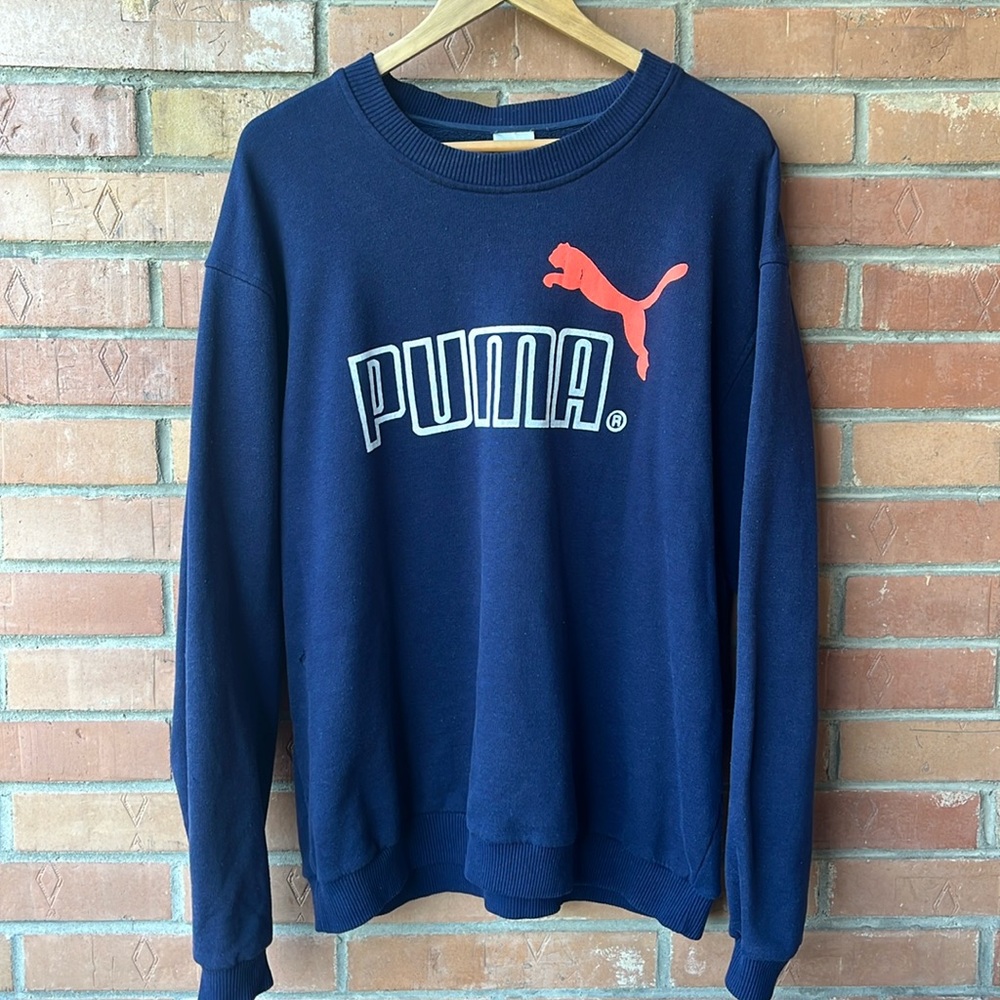Vintage Puma Crewneck / Large / 90s / Navy Blue / Distressed
